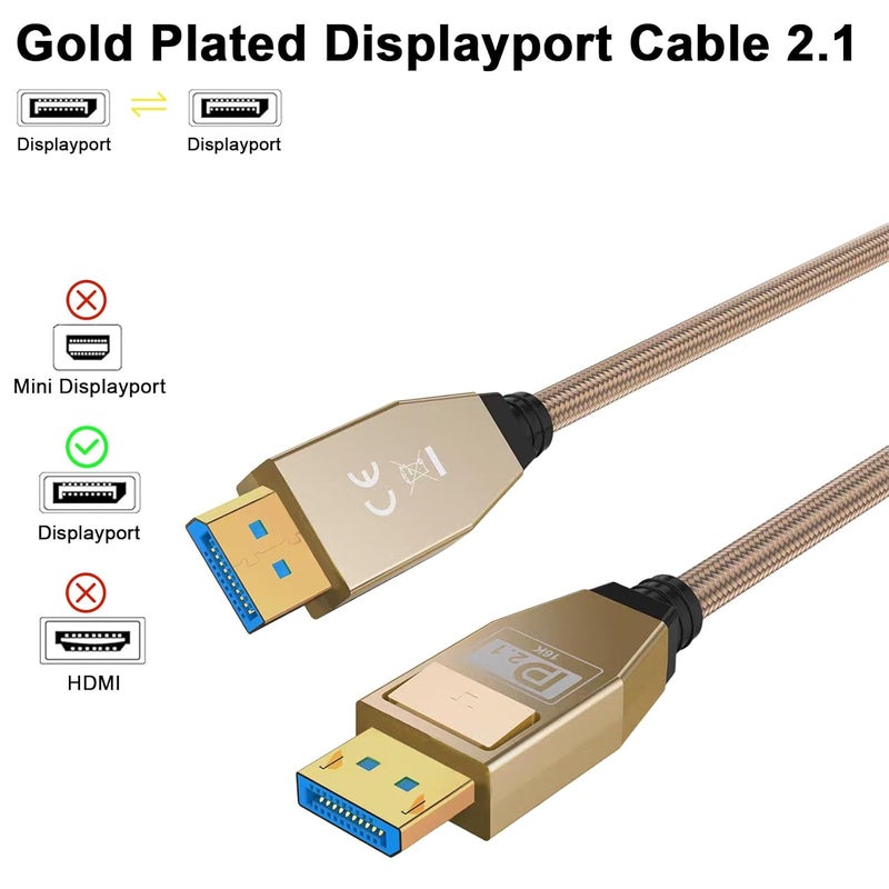 Poyiccot 80Gbps Displayport Cable 2.1 2FT, 16K@60Hz, 8K@120Hz, 4K@240Hz, DP 2.1 Cable 16K Braided Cord, Support DP 2.1 80Gbps HDR, DSC, for FreeSync G-Sync Gaming Monitor 4090 7900xtx - Image 2
